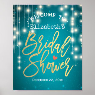 Turquoise String Lights Bridal Shower Welcome Sign