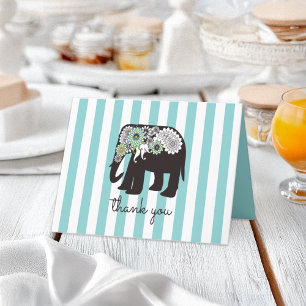 Turquoise Stripe Paisley Elephant Thank You Card