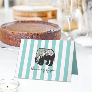 Turquoise Stripe Paisley Elephant Thinking of You Card
