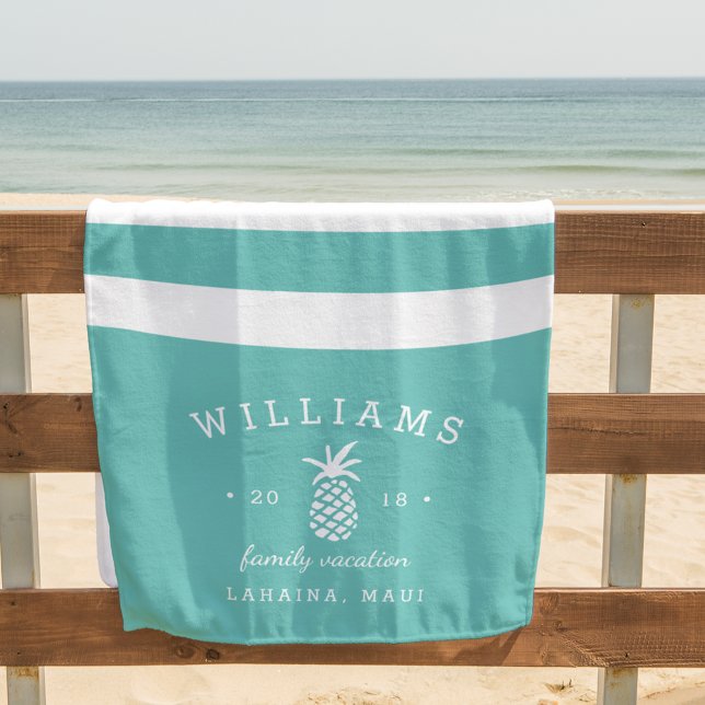 Turquoise Stripe Personalised Family Vacation Beach Towel (Creator Uploaded)