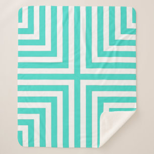 Turquoise Striped Corner Nested Box Repeat Pattern Sherpa Blanket