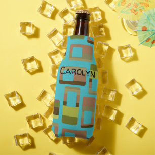 Turquoise Striped Rectangles Bottle Cooler