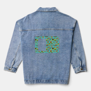 Turquoise Striped Rectangles Denim Jacket