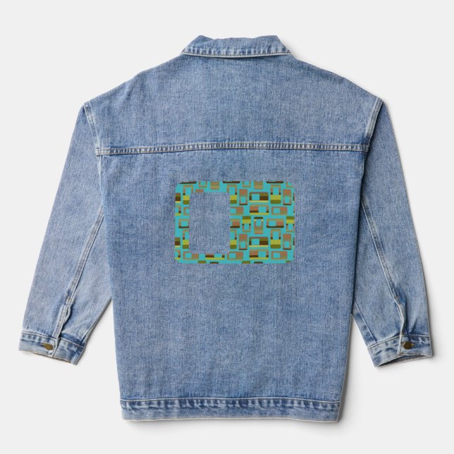 Turquoise Striped Rectangles  Denim Jacket (Back)