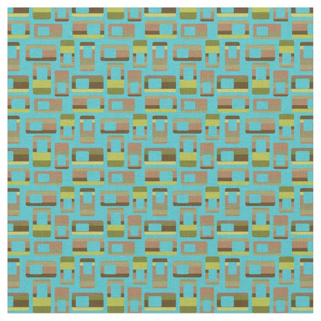 Turquoise Striped Rectangles  Fabric (Close Up)