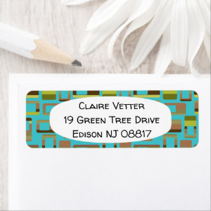 Turquoise Striped Rectangles Return Address Label
