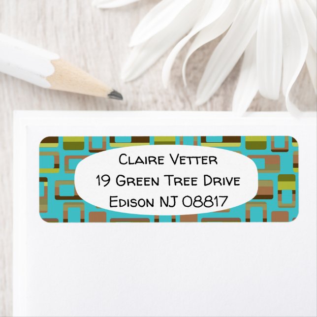 Turquoise Striped Rectangles  Return Address Label (Insitu)
