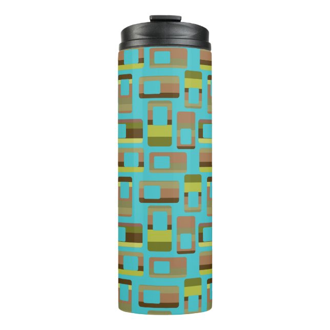 Turquoise Striped Rectangles  Thermal Tumbler (Front)