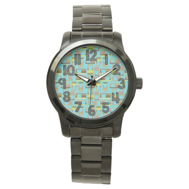 Turquoise Striped Rectangles  Watch (Front)