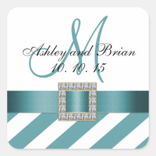 Turquoise Stripes Initial Wedding Favour Label