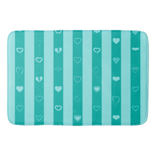 Turquoise Stripes Modern Heart Pattern Bath Mat