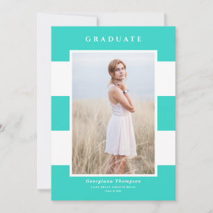 Turquoise Stripes Pattern Photo Graduation Announcement
