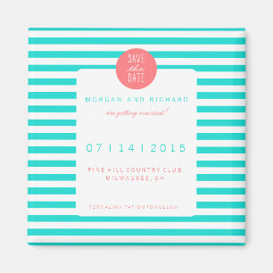 Turquoise Stripes - Save the Date Magnets