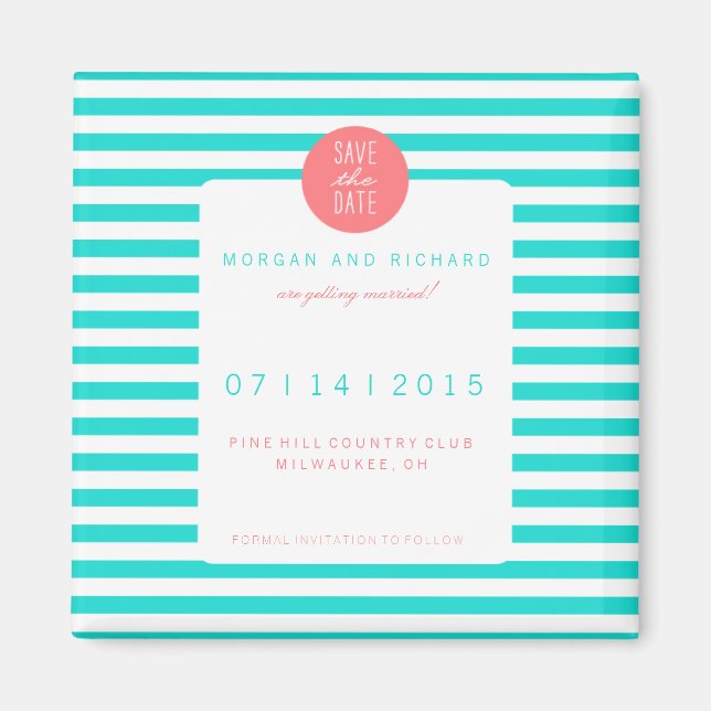 Turquoise Stripes - Save the Date Magnets (Front)