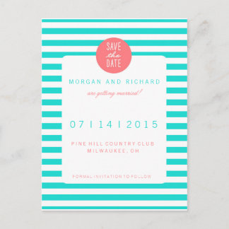 Turquoise Stripes - Save the Date Postcards