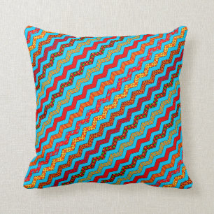 Turquoise Stripes Zig Zag Geometric Designs Colour Cushion
