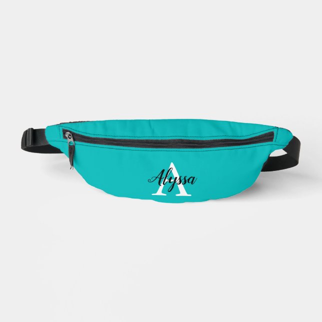 Turquoise Stylish Monogram Script Fanny Pack (Front)
