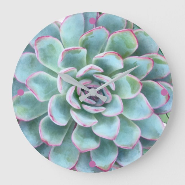 Turquoise Succulent Echeveria Large Clock (Front)