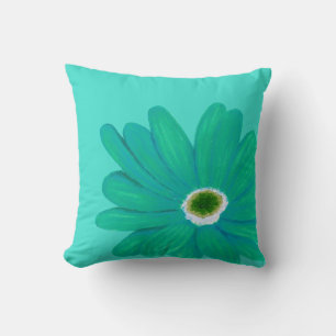 Turquoise Summer Flower Throw Pillow