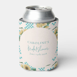 Turquoise Sunflower Chequerboard Bridal Shower  Can Cooler