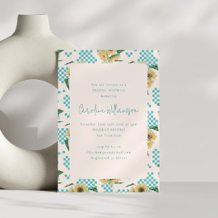 Turquoise Sunflower Chequerboard Bridal Shower  Invitation