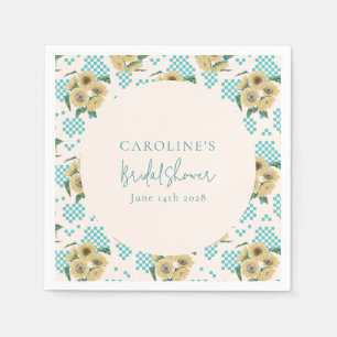 Turquoise Sunflower Chequerboard Bridal Shower Napkin