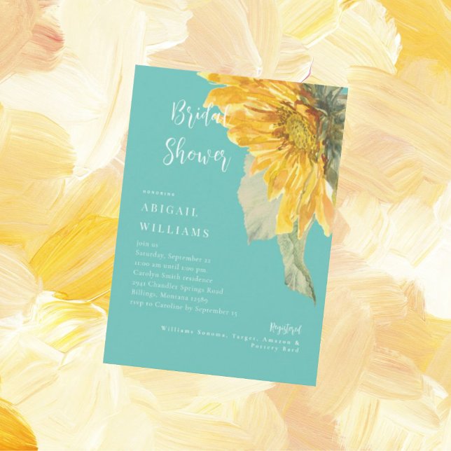 Turquoise Sunflower Stem Bridal Shower Invitation (Creator Uploaded)