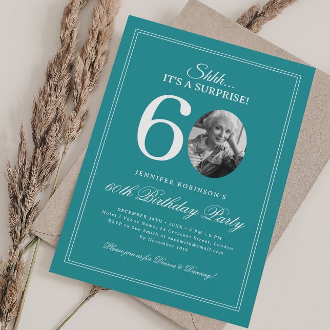 Turquoise | Surprise 60th Birthday Party Invitation (Turquoise | Surprise 60th Birthday Party Invitation)
