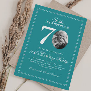 Turquoise   Surprise 70th Birthday Party Invitation