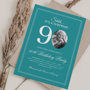 Turquoise Surprise 90th Birthday Party Invitation