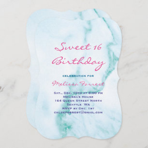 Turquoise Sweet 16 Marble Birthday Invitation