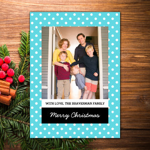 Turquoise Sweet Polka Dot Holiday Photo Flat Card