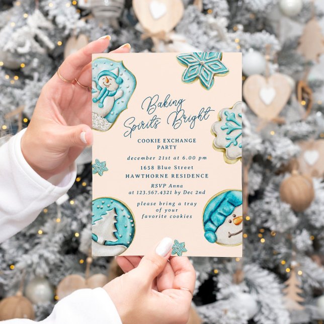 Turquoise Sweets Cookie Exchange Christmas Party Invitation (Creator Uploaded)
