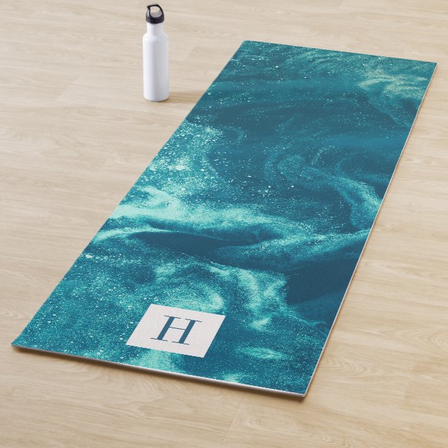 Turquoise Swirling Ocean Monogram Yoga Mat (In Situ)