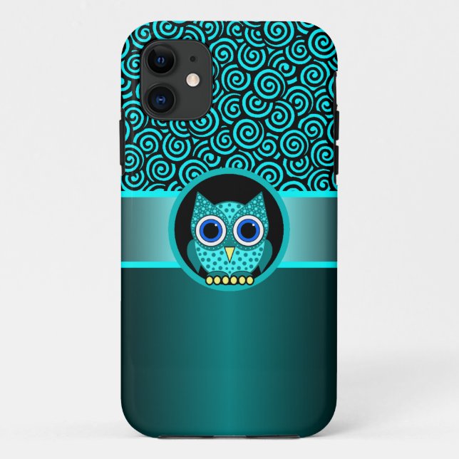 turquoise swirls pattern with owl Case-Mate iPhone case (Back)