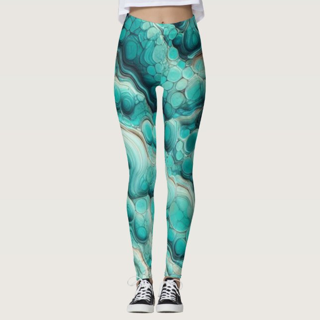 Turquoise Swirly Stone Aqua Leggings (Front)