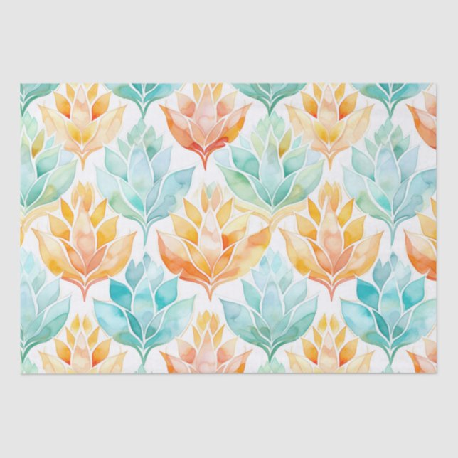Turquoise Tangerine Abstract Floral Tissue Paper (Front)