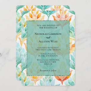 Turquoise Tangerine Abstract Floral Wedding Invitation