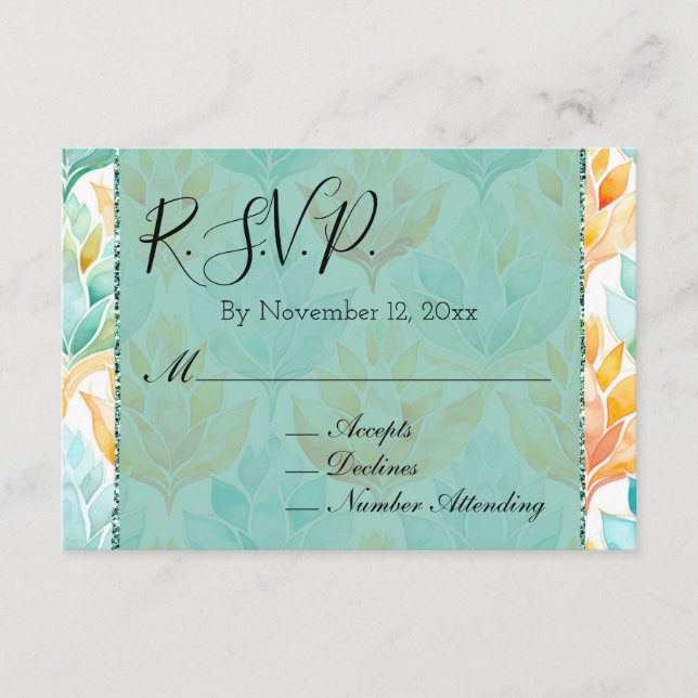 Turquoise Tangerine Abstract Floral Wedding RSVP Enclosure Card (Front)