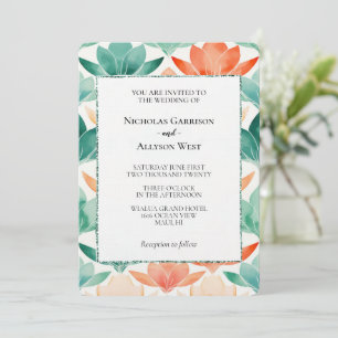 Turquoise Tangerine Chic Floral Wedding Invitation