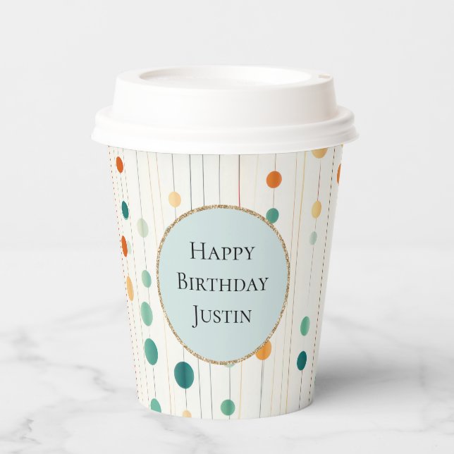 Turquoise Tangerine Circles and Lines Paper Cups (Front)