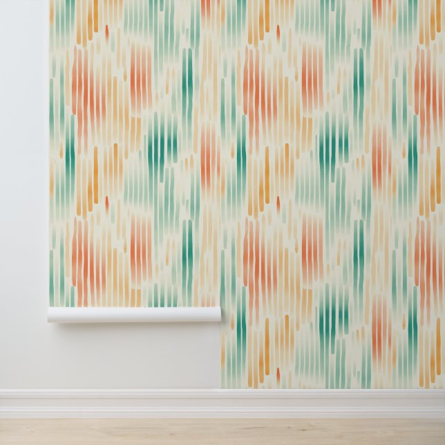 Turquoise Tangerine Cream Abstract Stripes Wallpaper (Application)
