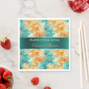 Turquoise Tangerine Flowers Wedding Napkin