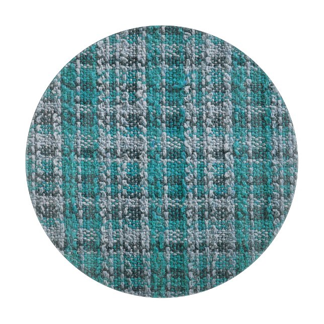 Turquoise tartan fabric, textured background. cutting board (Front)