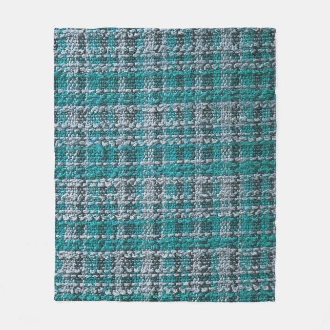 Turquoise tartan fabric, textured background. fleece blanket (Front)
