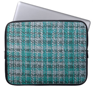 Turquoise tartan fabric, textured background. laptop sleeve