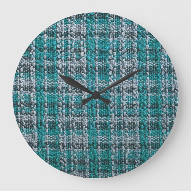 Turquoise tartan fabric, textured background. large clock (Front)