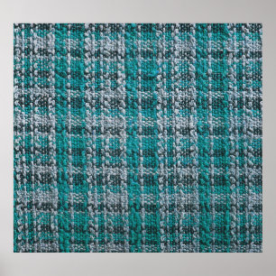 Turquoise tartan fabric, textured background. poster
