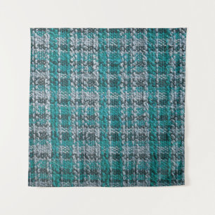 Turquoise tartan fabric, textured background. tapestry