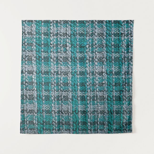 Turquoise tartan fabric, textured background. tapestry (Front)